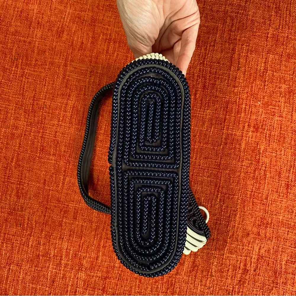 VTG 40’s Black Navy White Stripes Telephone Cord Wire Bag Purse